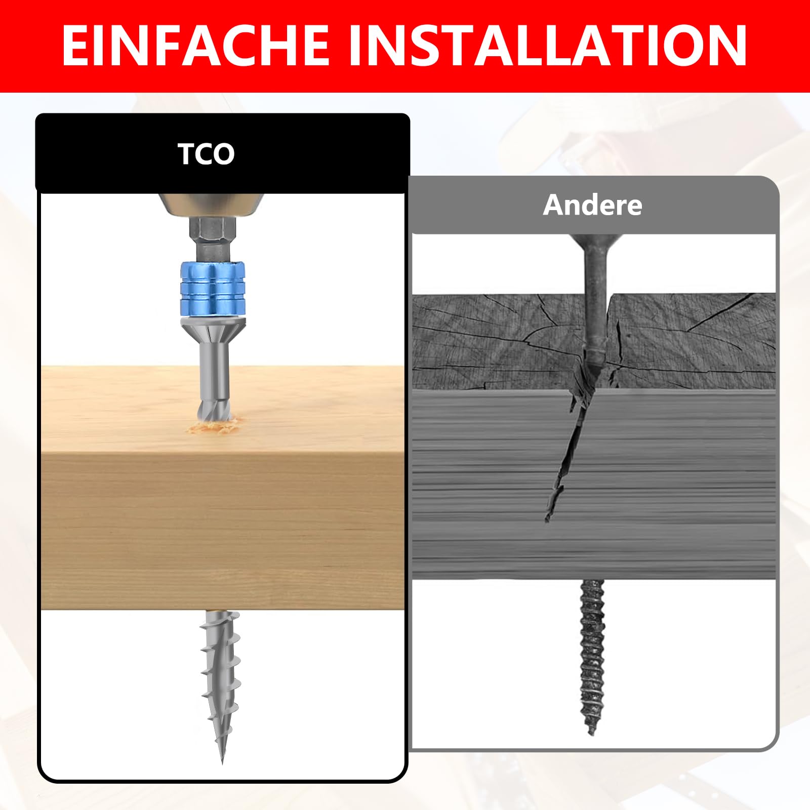 TCO Decking Screws Stainless Steel C1 5 x 50 mm Pack of 200 Including TX 25 Magnetic Bit, Decorative Countersunk Head - Image 4