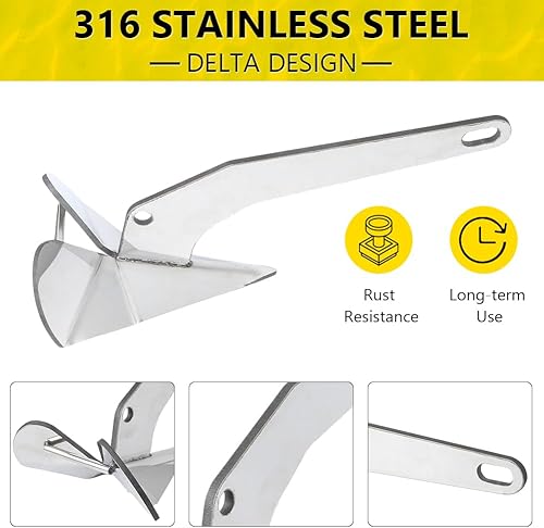Miniatura 4 de Ancla triangular para barco de 11 libras, ancla estilo Delta de acero inoxidable 316, ancla triangular estilo ala resistente