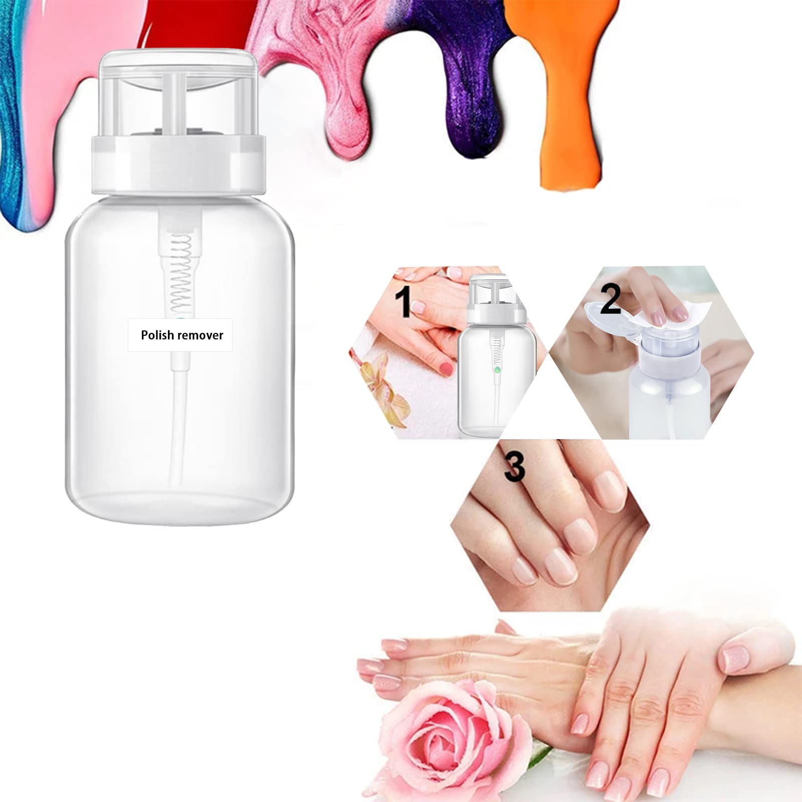 2 Pezzi 200ml Bottiglia vuota della pompa della pressione plastica Premere il contenitore del liquido,Portabottiglie per Rimozione Smalto per Set di Strumenti per Nail Art e Uso Personale