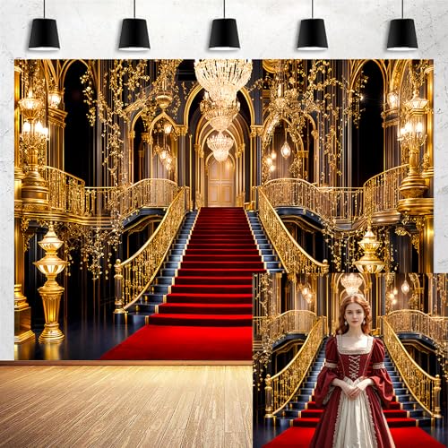 Fondo Fotográfico 7x5ft Palacio Dorado Rojo para Eventos miniatura 1