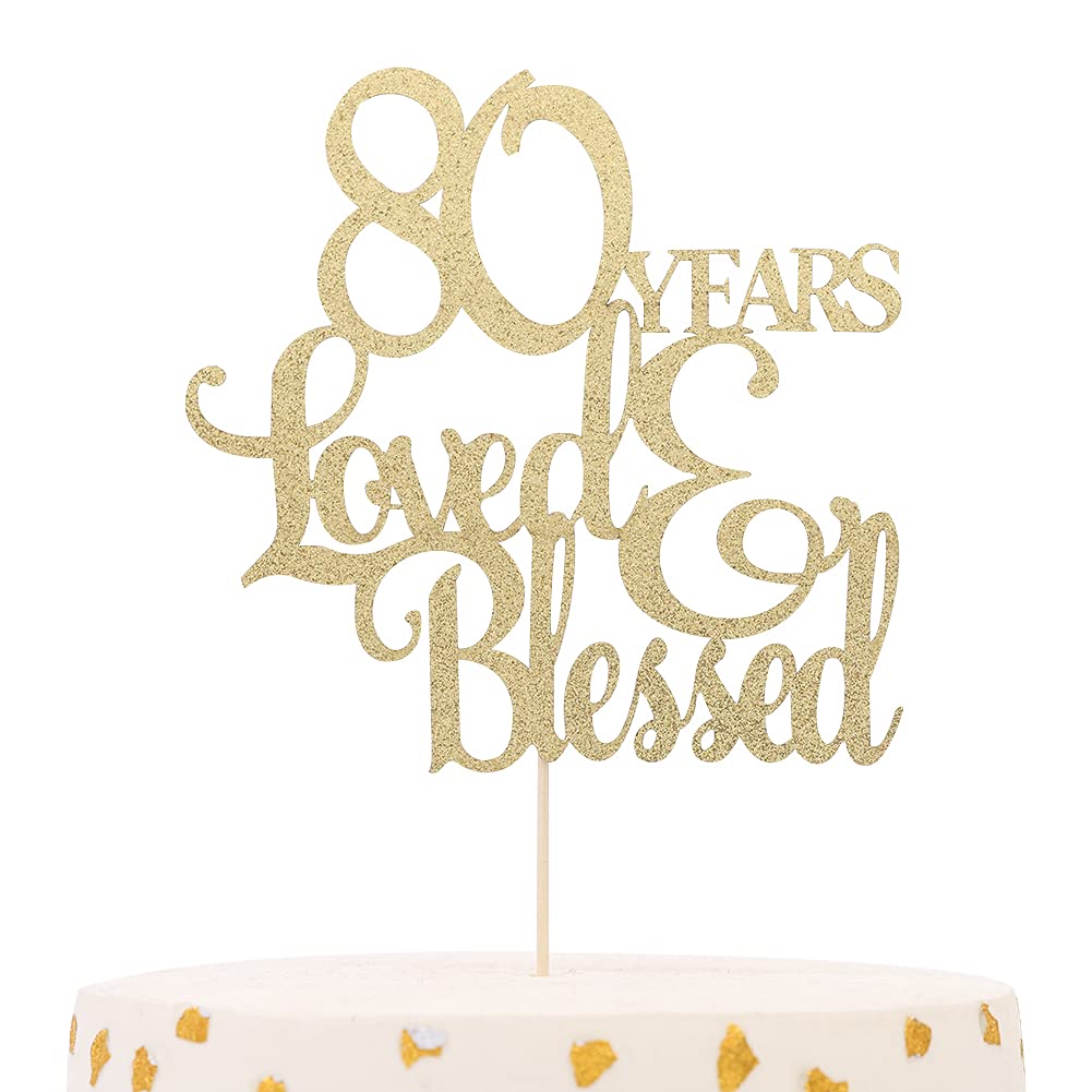 Golden 80 Years Love Blessed Cake Topper - 80th Birthday Cake Topper，happy 80th Birthday Cake Topper,80th Anniversary Wedding Birthday Party Decoration