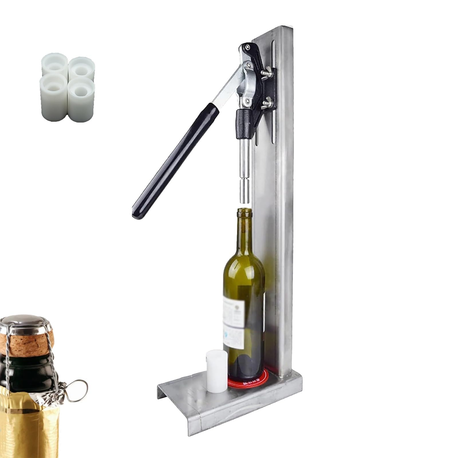 Boucheuse manuelle en acier inoxydable pour bouteilles de vin, avec 4 têtes de bouchage, 300 bouteilles/h, hauteur réglable, diamètre de bouchage : 20-22 mm, pour bouchons en liège