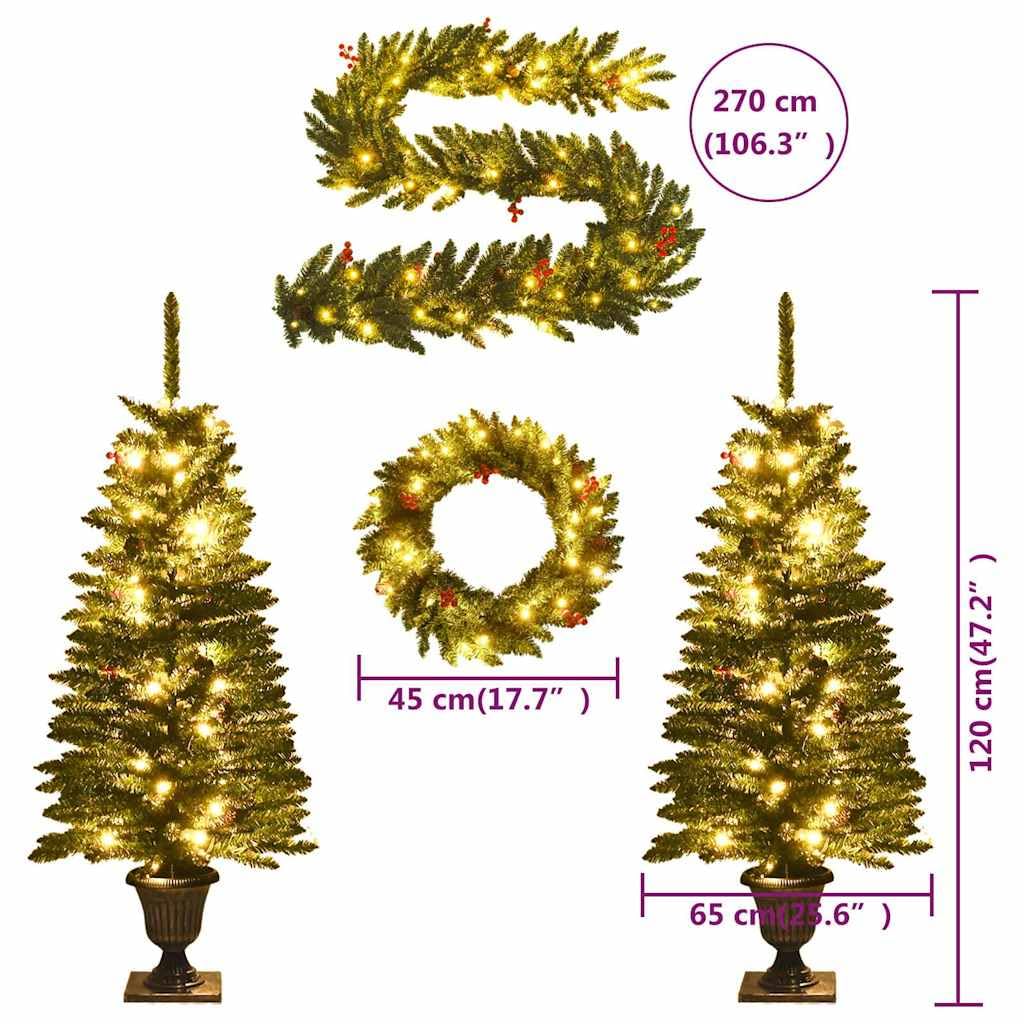 vidaXL Árboles de Navidad Artificiales 2 uds Corona, Guirnalda y LED