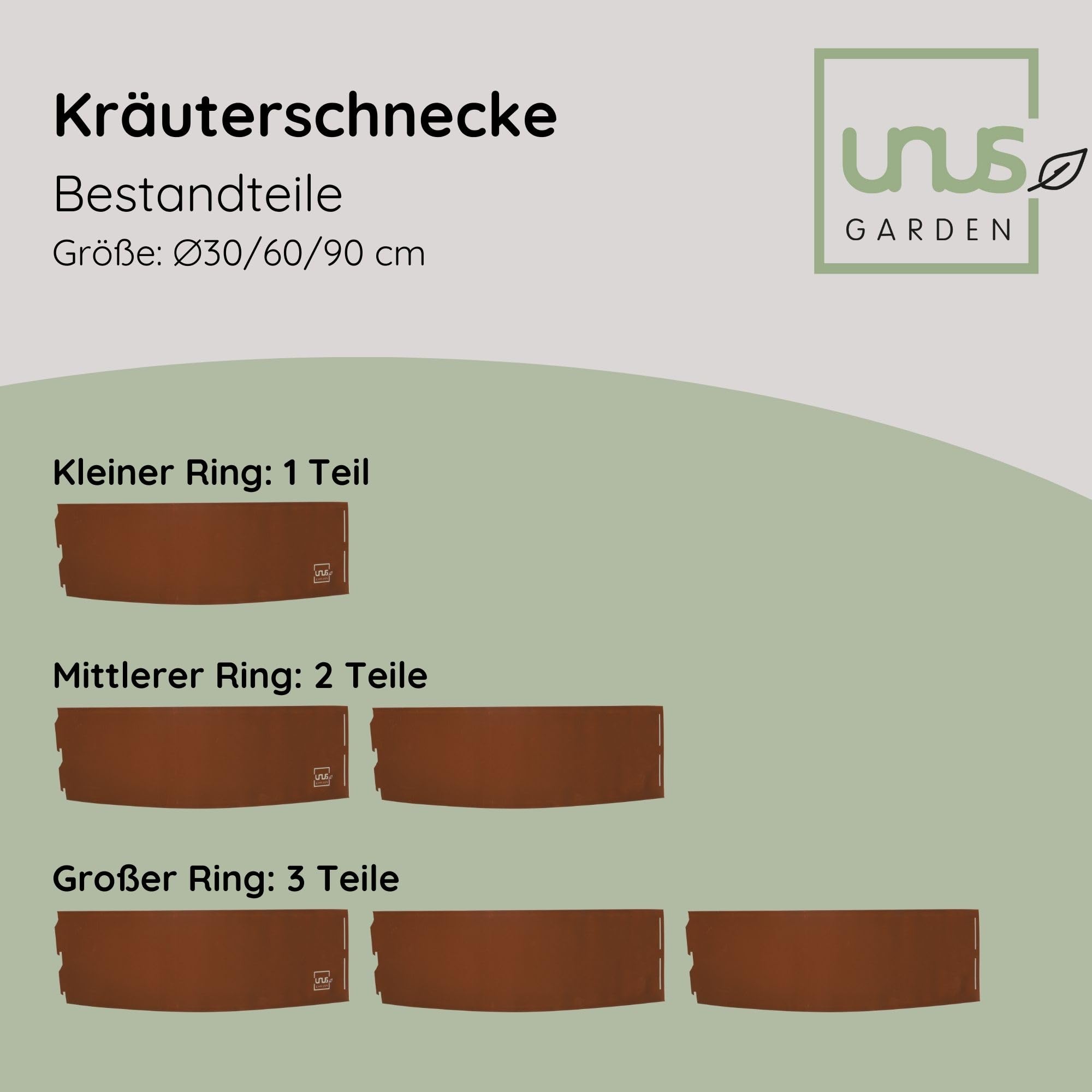 UNUS Garden Spirale per erbe aromatiche effetto ruggine nobile, aiuola rotonda per erbe aromatiche per terrazza e giardino, 3 livelli, Ø 30 cm, 60 cm, 90 cm, spirale per erbe in metallo, effetto