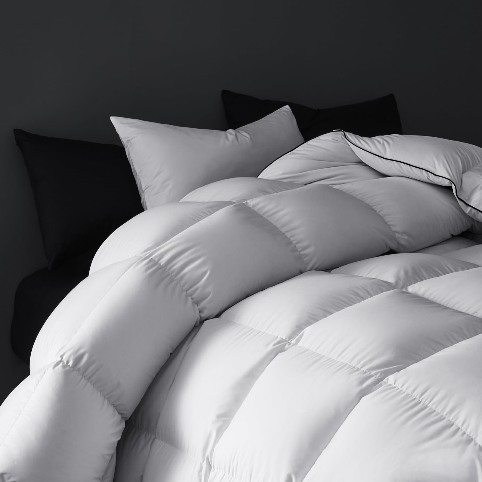 SWITTE 80% Hungarian Goose Down Duvet Queen Size,Fluffy 800+ Fill Power Queen Duvet Insert,Soft 100% Organic Cotton Shell 1200TC Down Comforter 3D Baffle Boxes,White(90x90inch)