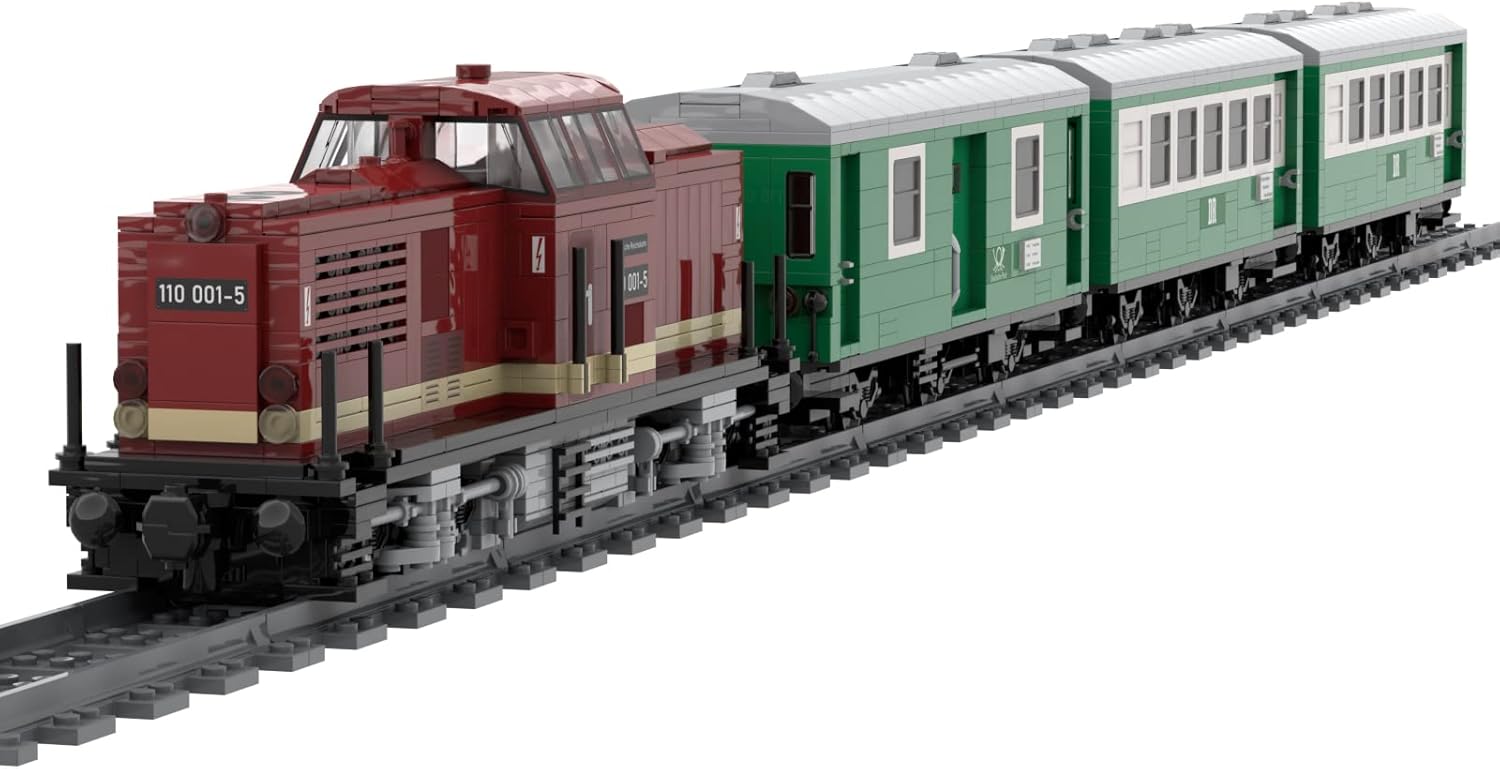 ERTY Technik Tren Bloques de construcción ferroviarios, ferrocarril europeo, locomotora y tren de carga, kit de construcción 2733, bloques de fijación compatibles con Lego, 110,4 x 7,5 x 10,9 cm