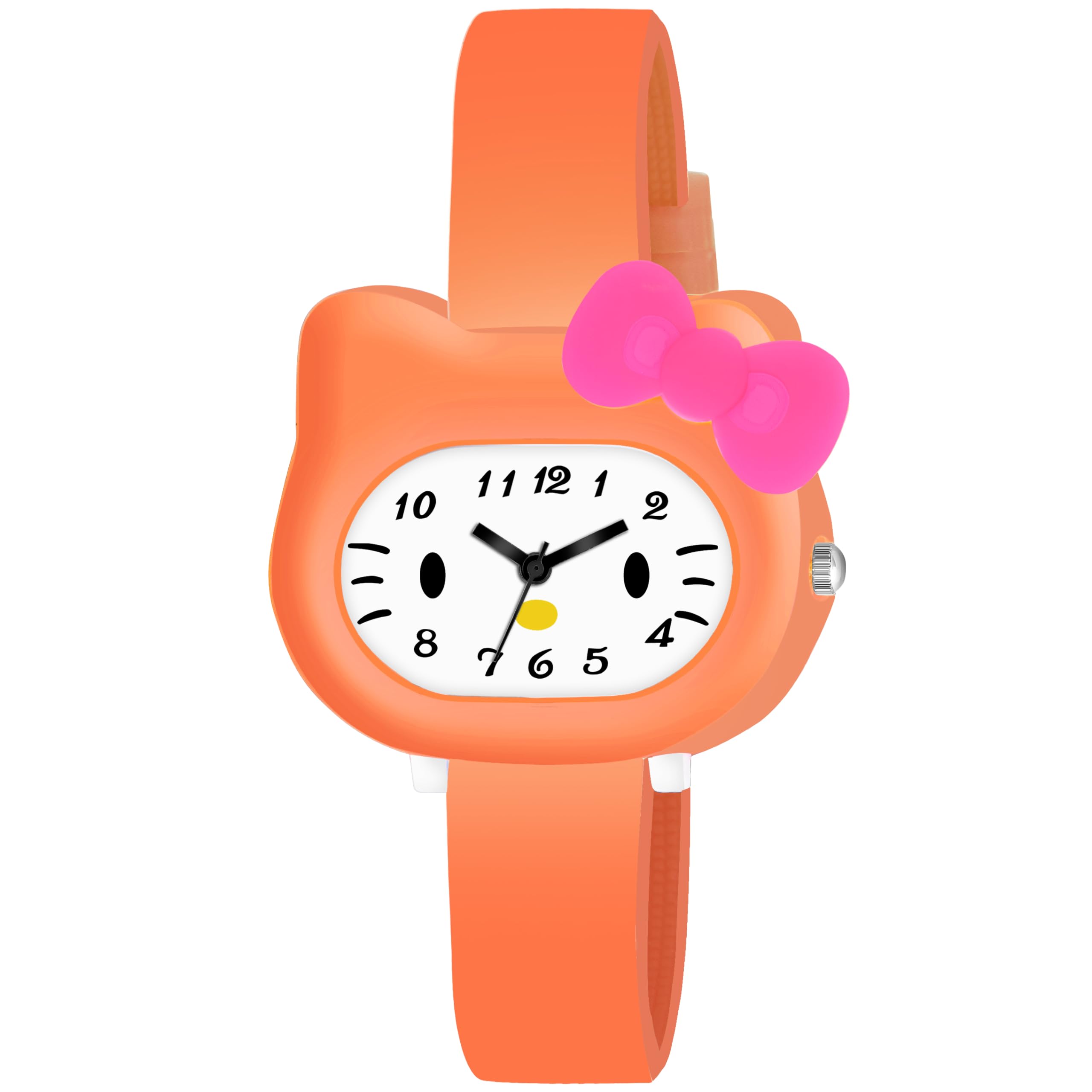 SWADESI STUFF White Dial Cute Kitty Cartoon Multi Color Rubber Strap Analog Watch for Girls