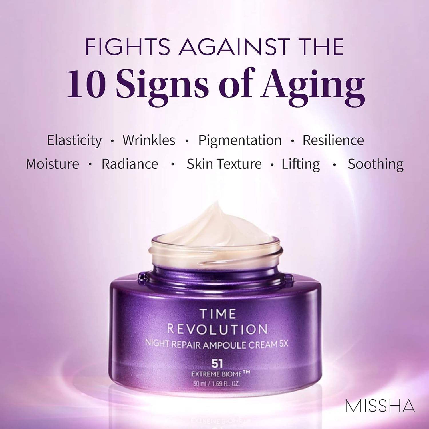 MISSHA Time Revolution Night Repair Ampoule Cream (5th Gen) 1.69 Fl Oz - Triple Fermented Deep-Sleep Night Cream - Overnight Care for Enhanced Radiance, Korean Skincare