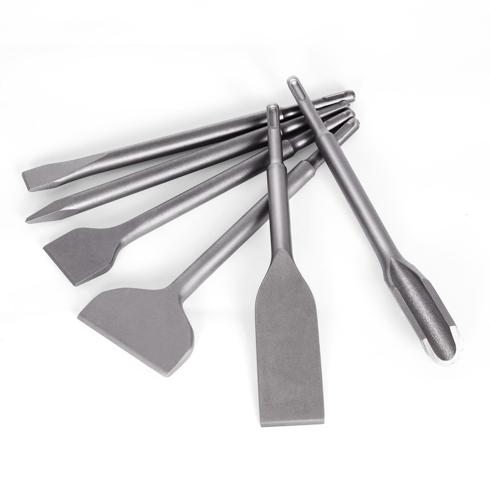 6pcs Chisel Set with SDS Plus Shanks, Masonry Concrete Drill Bit Set for Rotary Hammer Drill, Tile Grooving Scraping Flat Point Scaling Chisels, 40Cr