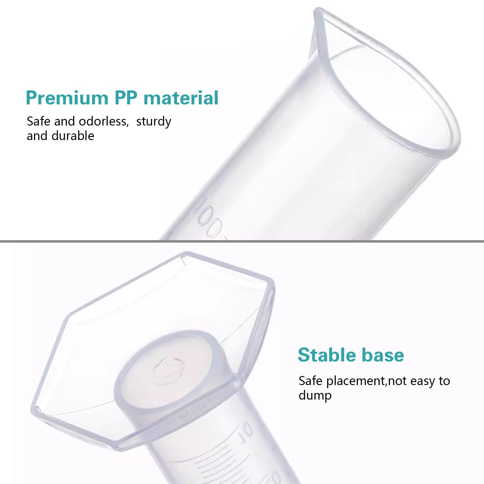 4 cilindros graduados de plástico, 10 ml, 25 ml, 50 ml, 100 ml, cilindros de medición con 4 pipetas, 1 embudo de plástico y 2 cepillos