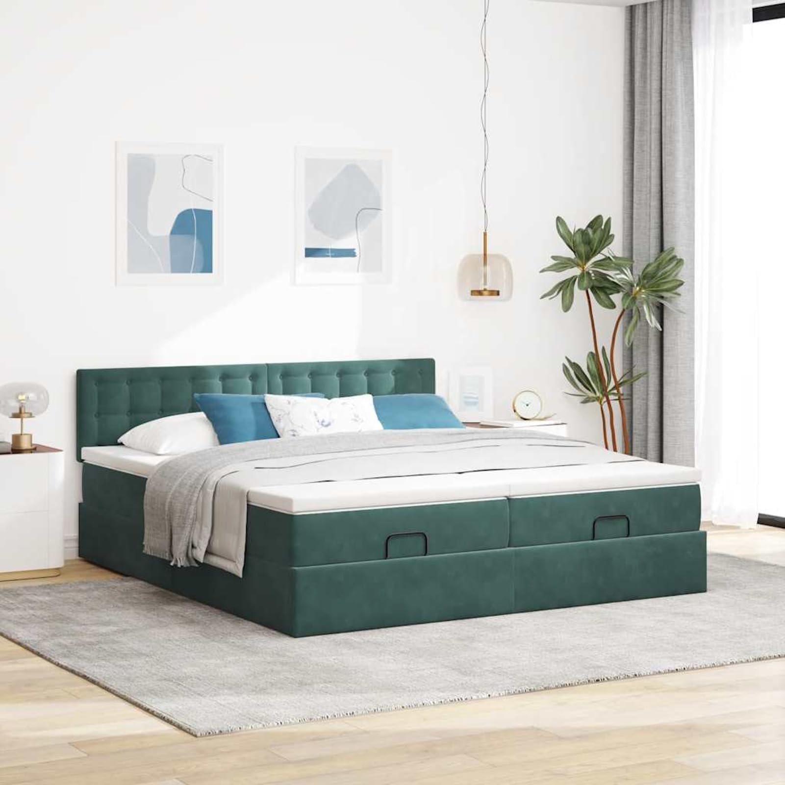 Gecheer Cama Otomana con Almacenamiento y Colchón de Resortes Encajados, Tela de Terciopelo, Luces LED, para Dormitorio y Descanso