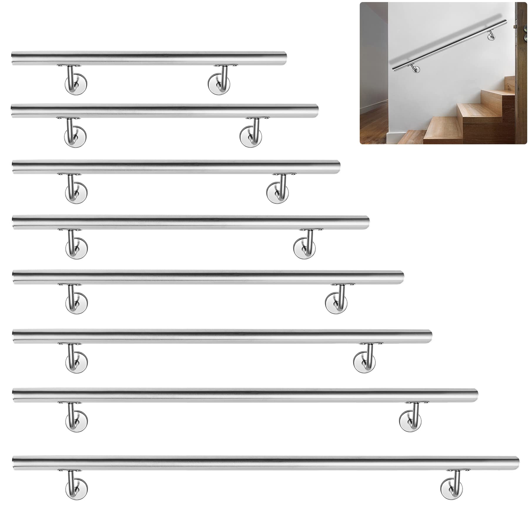 SUBTLETY 160cm Main Courante Murale Rampe D'Escalier En Acier Inoxydable Avec Support Mural Et Embouts Inclus Garde-Corps D'Entrée Balustrade Pour L' Intérieur Et L'Extérieur