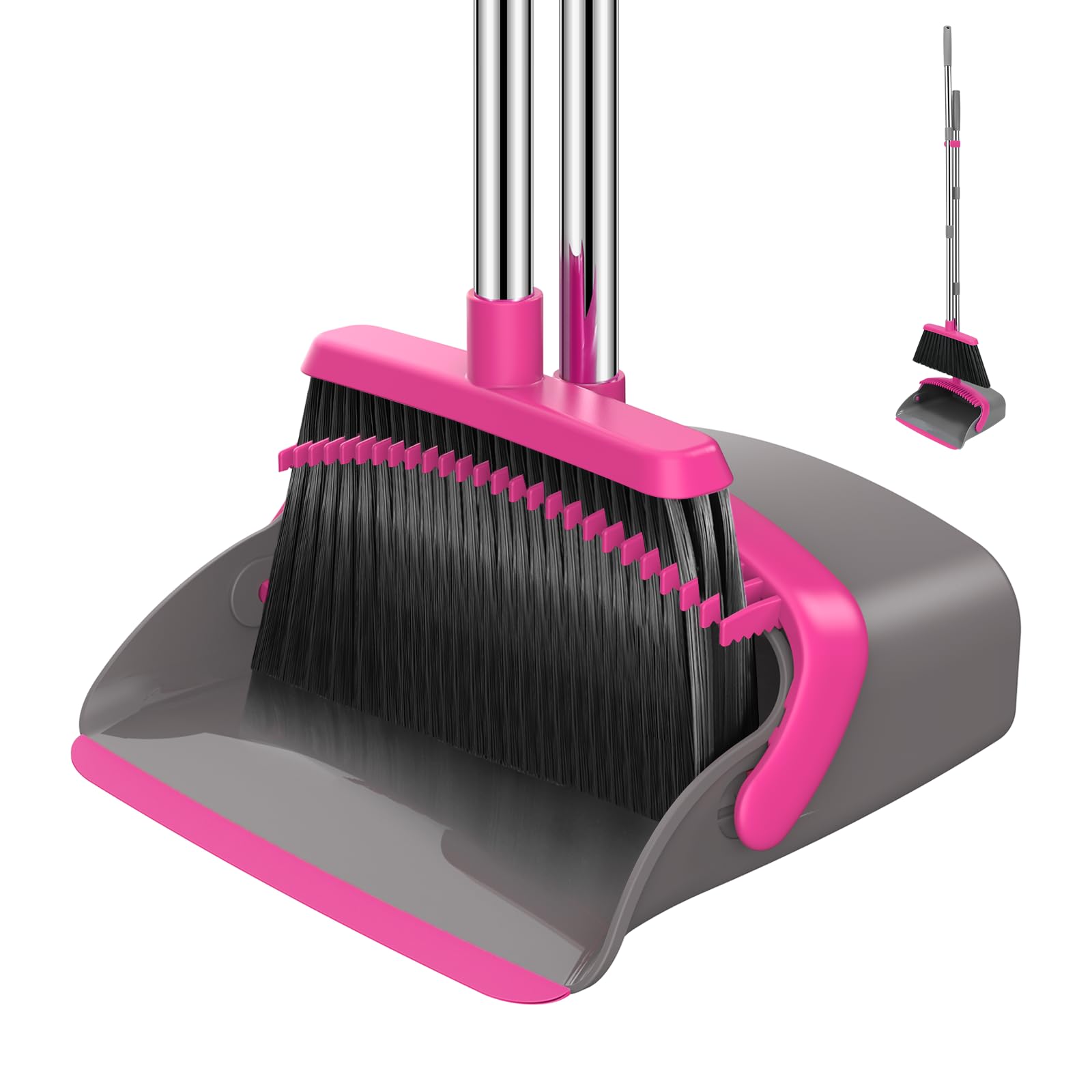 NACENA Broom and Dustpan Set with 52-in Long Adjustable Handle, Grey Rose