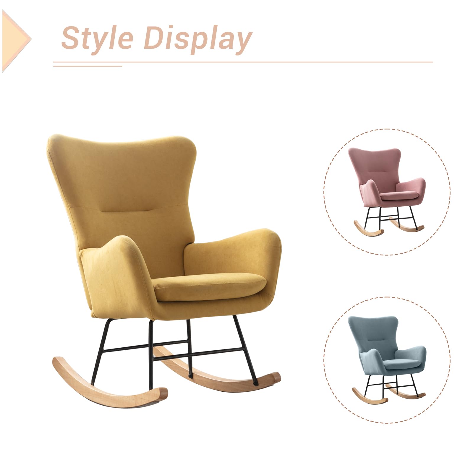 NIOIIKIT Nursery Rocking Chair Upholstered Rocking Accent Chair Glider ...