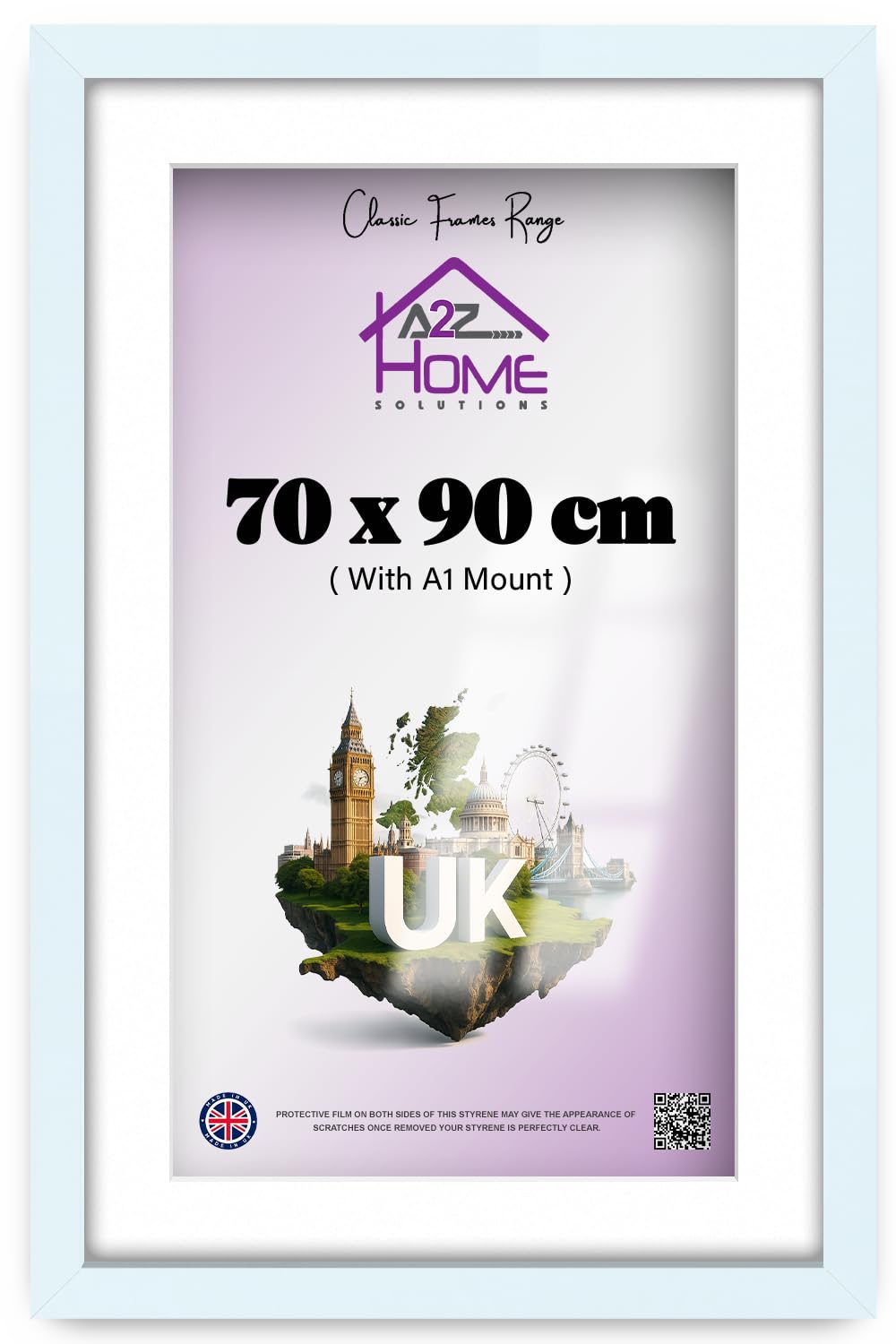 A2Z Home Solutions® Wall Photo Frame White 70x90 cm Frame With 80x60 cm Mount Picture Poster Print With Clear HD Perspex 30x15 MM Moulding Mounting Hooks MDF Backboard