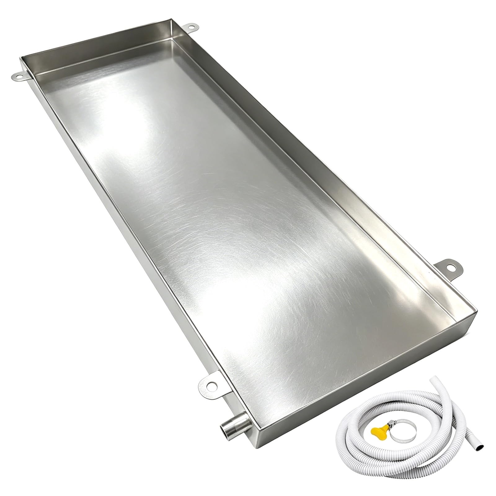 Automatische Auffangwanne Robuste Edelstahl Ablaufwanne mit 2m Ablaufrohr Mehrzweck Bodenschutzwanne for Innen und Außengeräte Gewächshaus und Werkzeugaufbewahrung(36x20x1.2in)