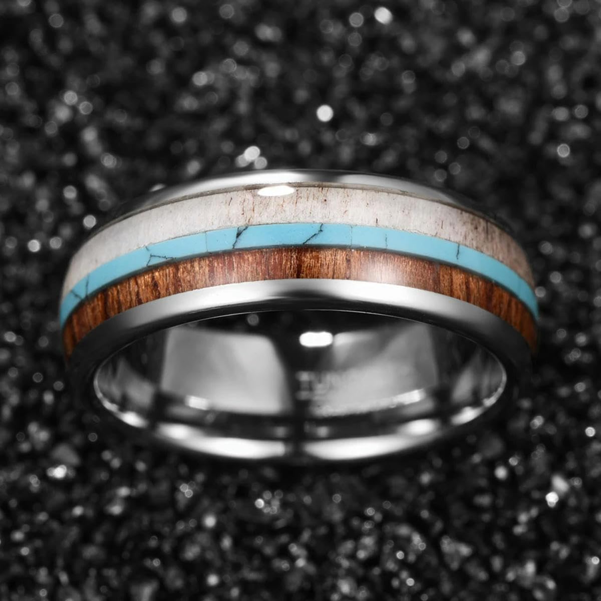 Anillos de Boda de Piedra Turquesa Verde de astas para Hombres Anillo de carburo de tungsteno para Hombres de cúpula de Alta pulima
