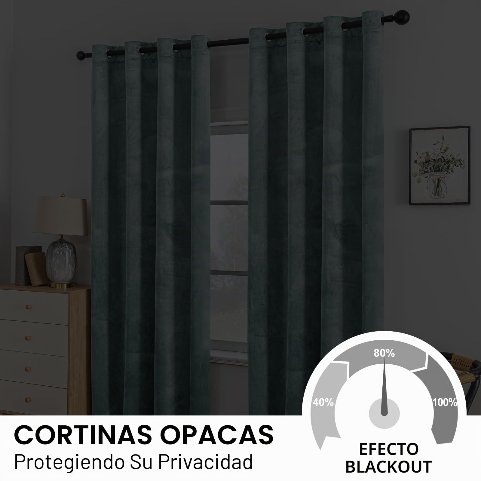 YSTELLAA Cortinas Terciopelo Opacas 2 Piezas, 140×300CM, Cortinas Termicas Aislantes Frio Y Calor, con Ojales, Insonorizantes, Modernas, para Salon Dormitorio, Verde