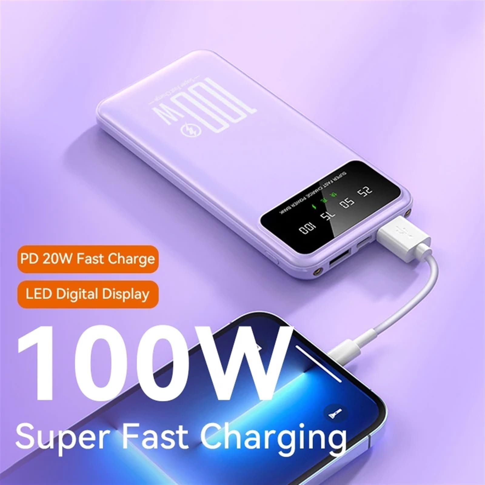 Power Bank 20000 MAh 100 W Dwuportowy, Superszybkie Ładowanie Przenośna, Zewnętrzna Ładowarka Do Akumulatorów Kompatybilny Z IPhonem Kompatybilny Z Xiaomi Kompatybilny Z Huawei Kompatybilny Z Samsungi