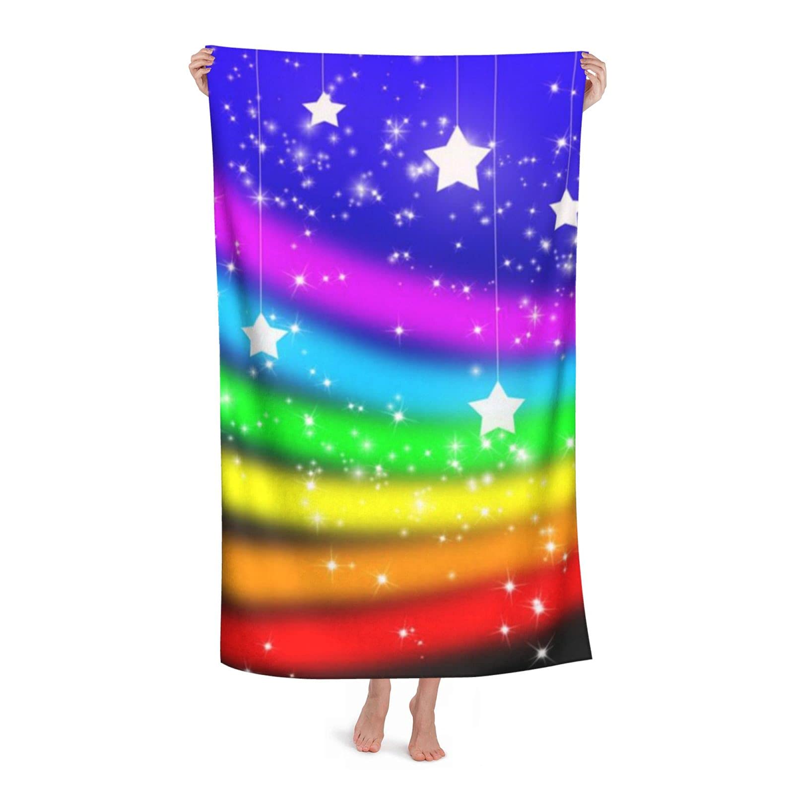 LSRCPD Rainbow Stars Beach Towel Highly Absorbent Microfiber Beach Blanket Soft Bath Towels 80 x 130 cm