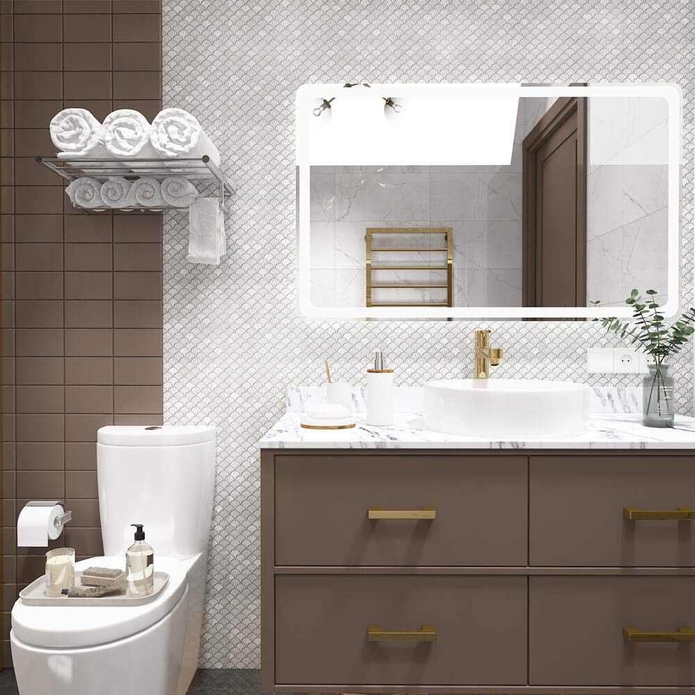 Diflart White Mother of Pearl Shell Fish Scale Mosaic Tile Backsplashe for Kitchen Shower Bathroom Sample