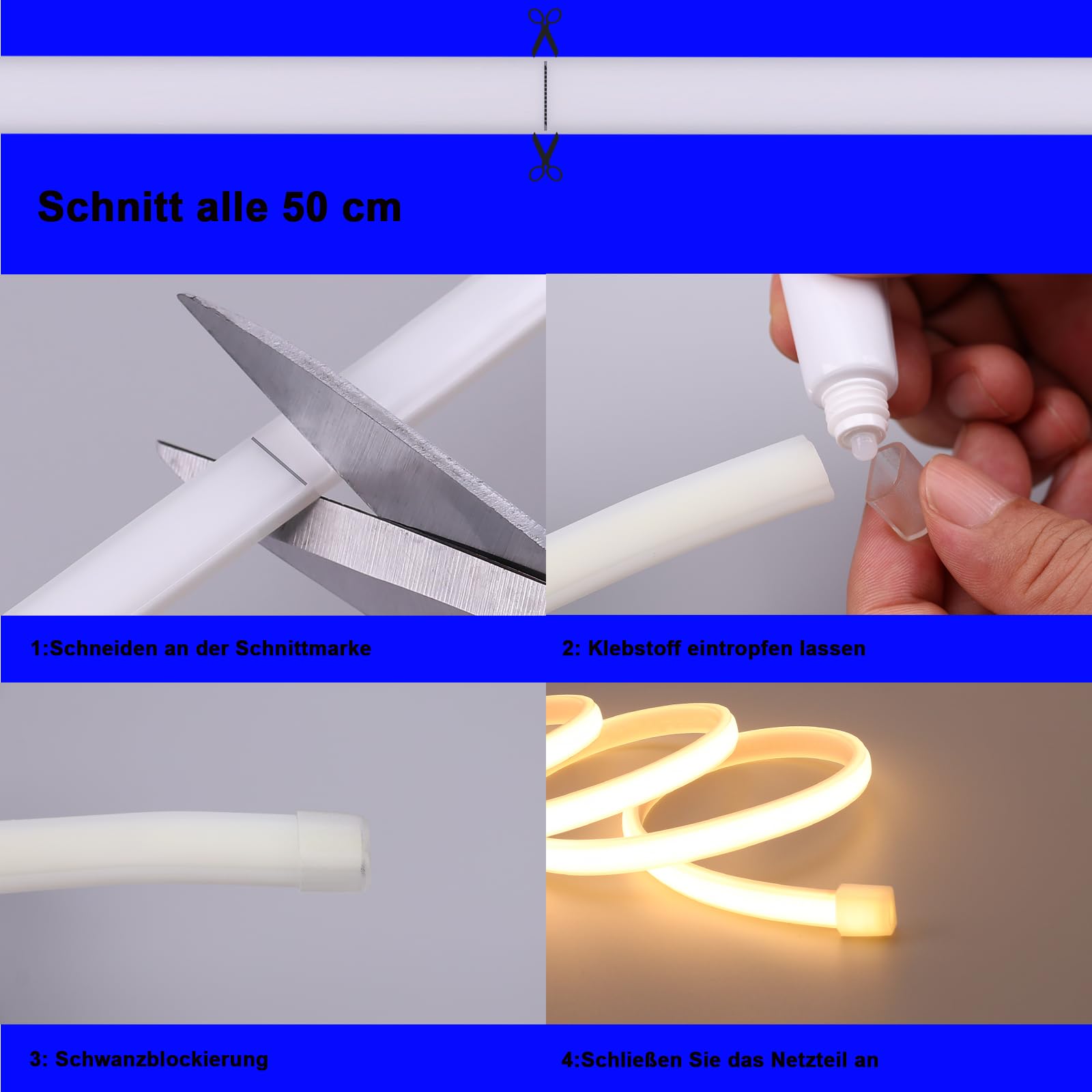 BENLUN Striscia LED COB 230V Esterno Impermeabile 20 metri, Luci LED 220V | Blu Strisce LED da Esterno Alta Luminosità 200W 288LEDs/m IP65 per Camera da letto, Cortile, Giardino, Gaming