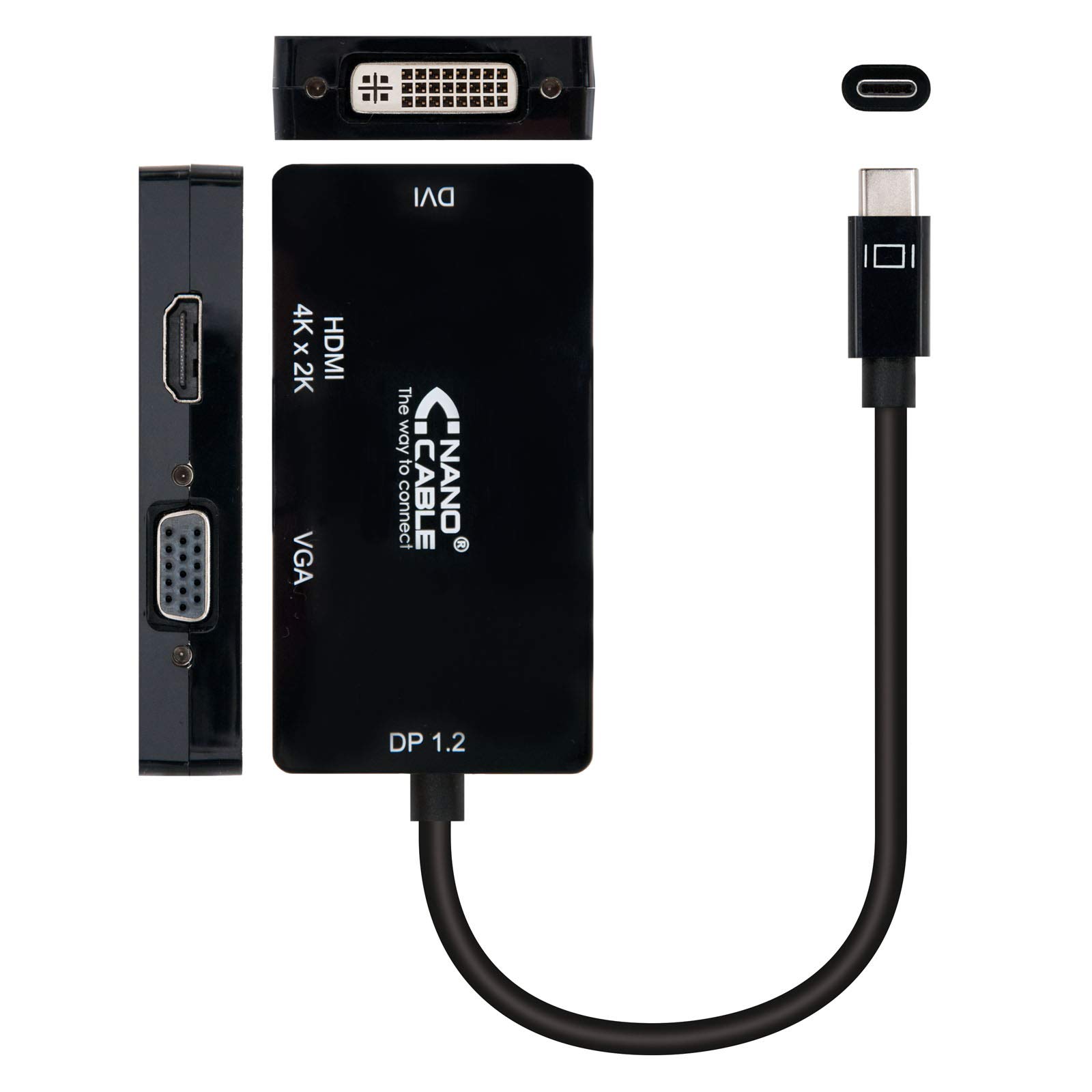 Nanocable 10.16.4301-BK - USB-C zu VGA/DVI/HDMI Konverter, 3in1, schwarz