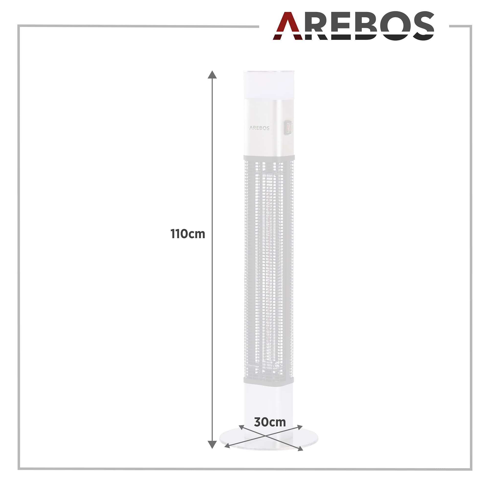 Arebos Grzejnik ciepła do wnętrz i na zewnątrz 1500 W | Grzejnik na podczerwień | węglowy element grzejny | 16 kolorów światła LED, przełącznik dźwigniowy, pilot zdalnego sterowania