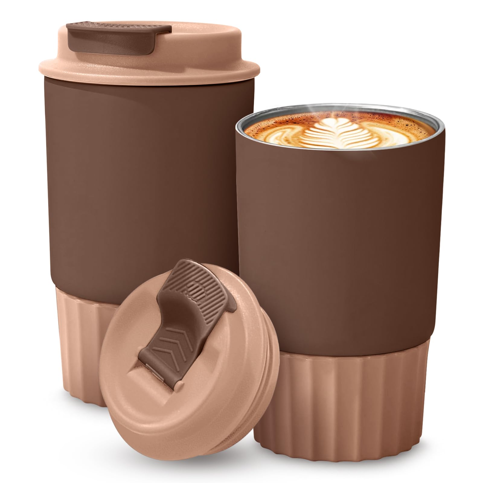 Tasses à Café De Voyage Isothermes De 355 Ml Avec Couvercle En Acier Inoxydable Réutilisable Pour Le Chaud Et Le Froid (marron
