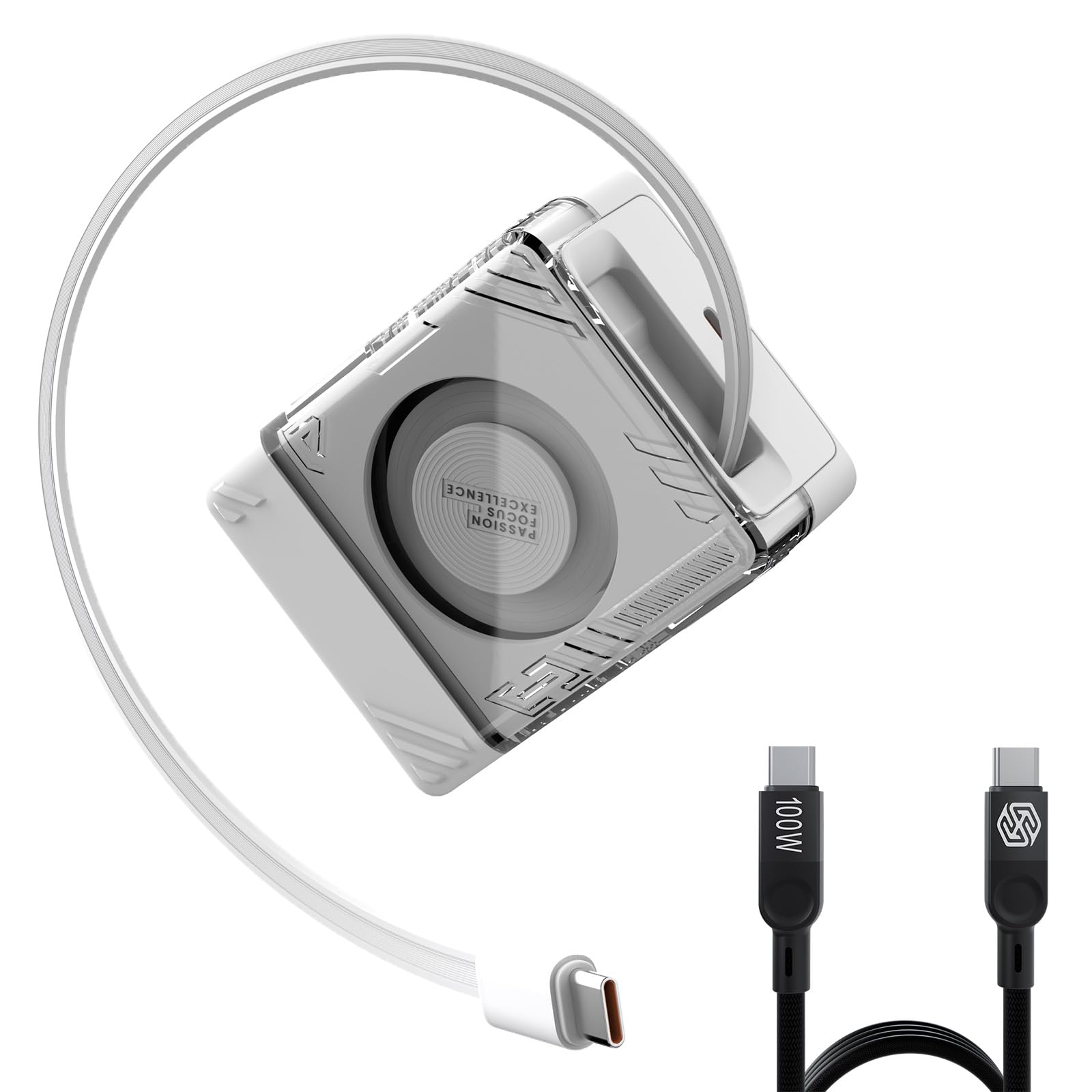 Nillkin IceCore 65W Retractable Charger Built-in Cable Collapsible Plug with 39 37IN C-C Cable for iPhone 16 15