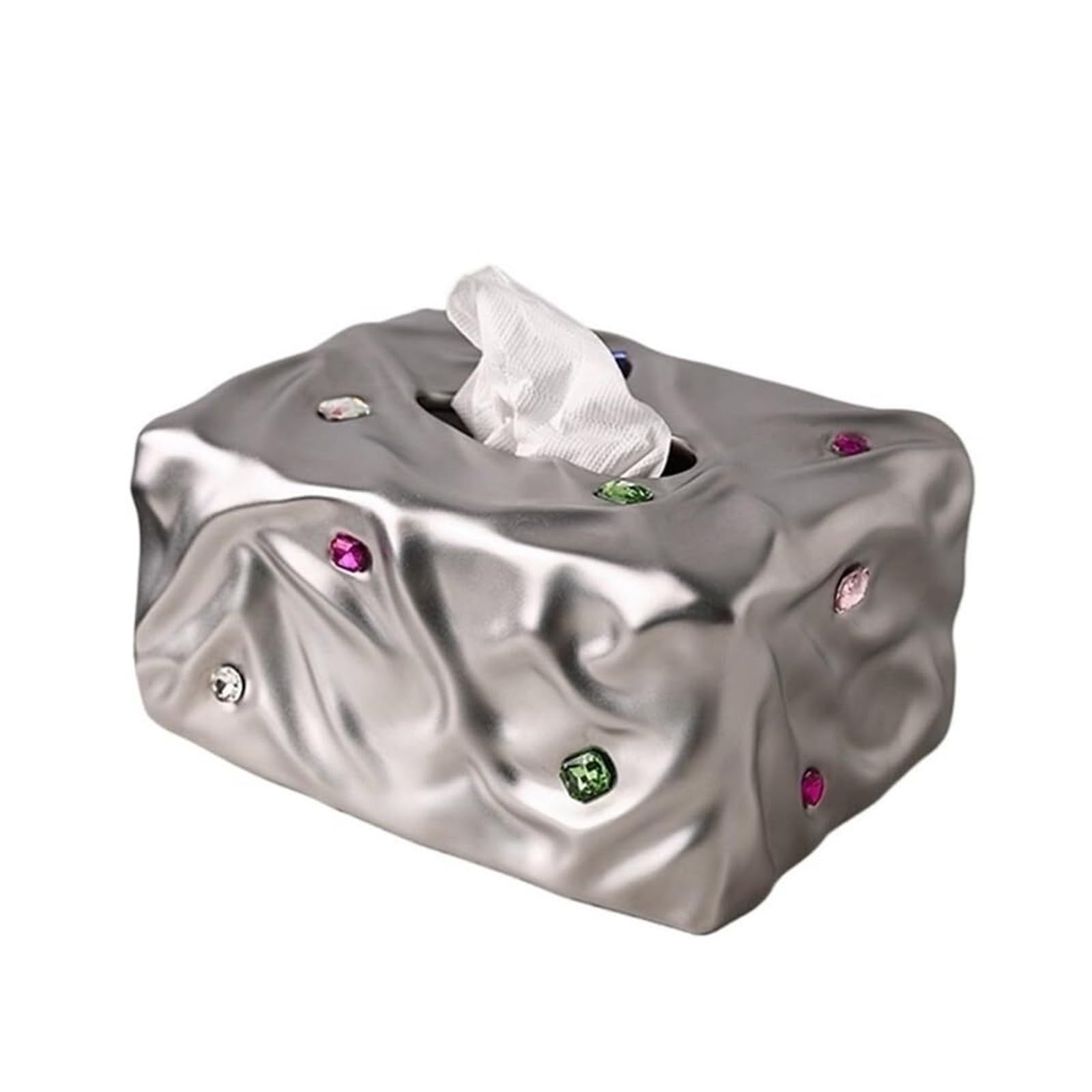 Kosmetiktuch-Spenderbox Taschentuchbox-Abdeckung, Edelstein-Home-Wohnzimmer-Couchtisch-Keramik-Organizer Must-Haves für die Wohnung(Silver)