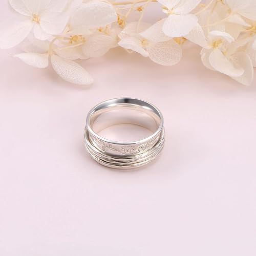 Miniatura 10 de Anillo giratorio de plata de ley S925 con texto en inglés Faith Hope LoveTrue Love WaitsMama BearMoonKeep Going para ansiedad, Plata de ley,