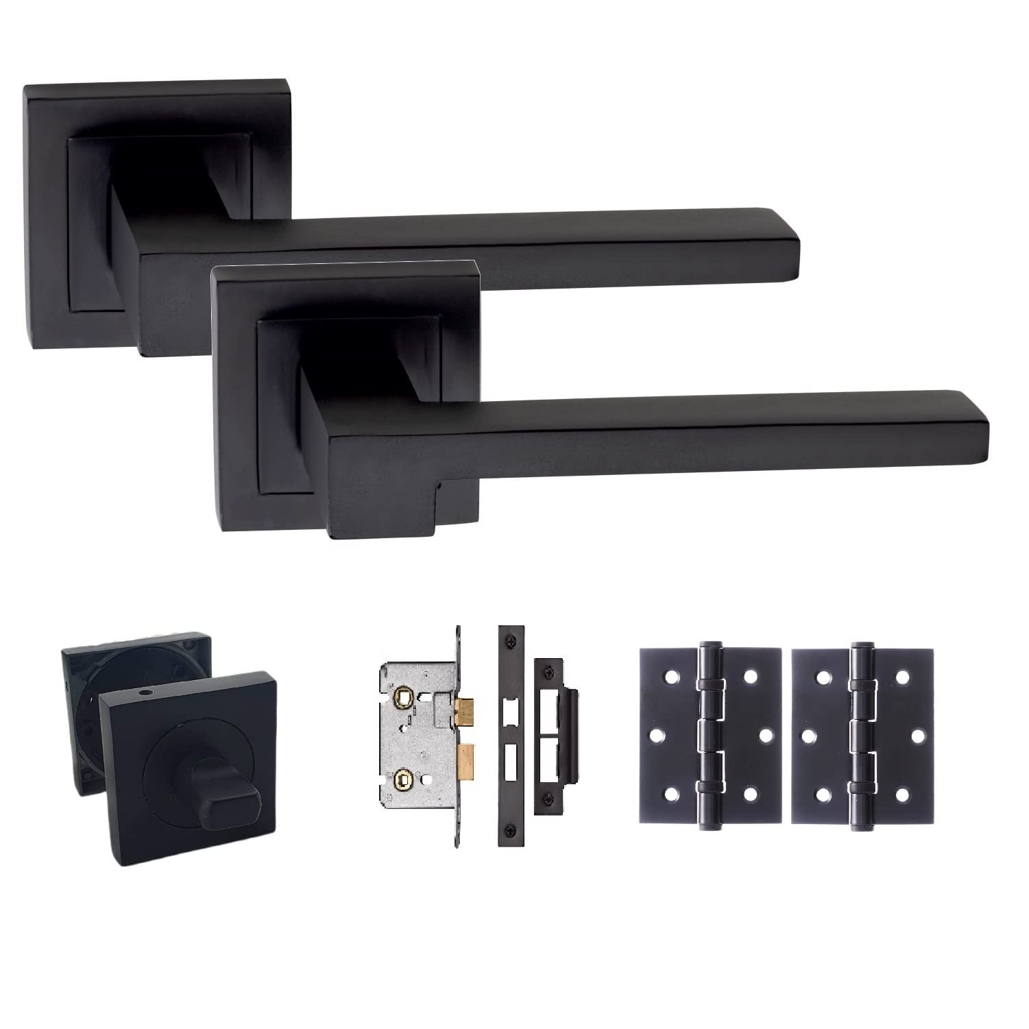 Golden Grace Zeta Door Handle Set - Matt Black - Tubular Latch Included
