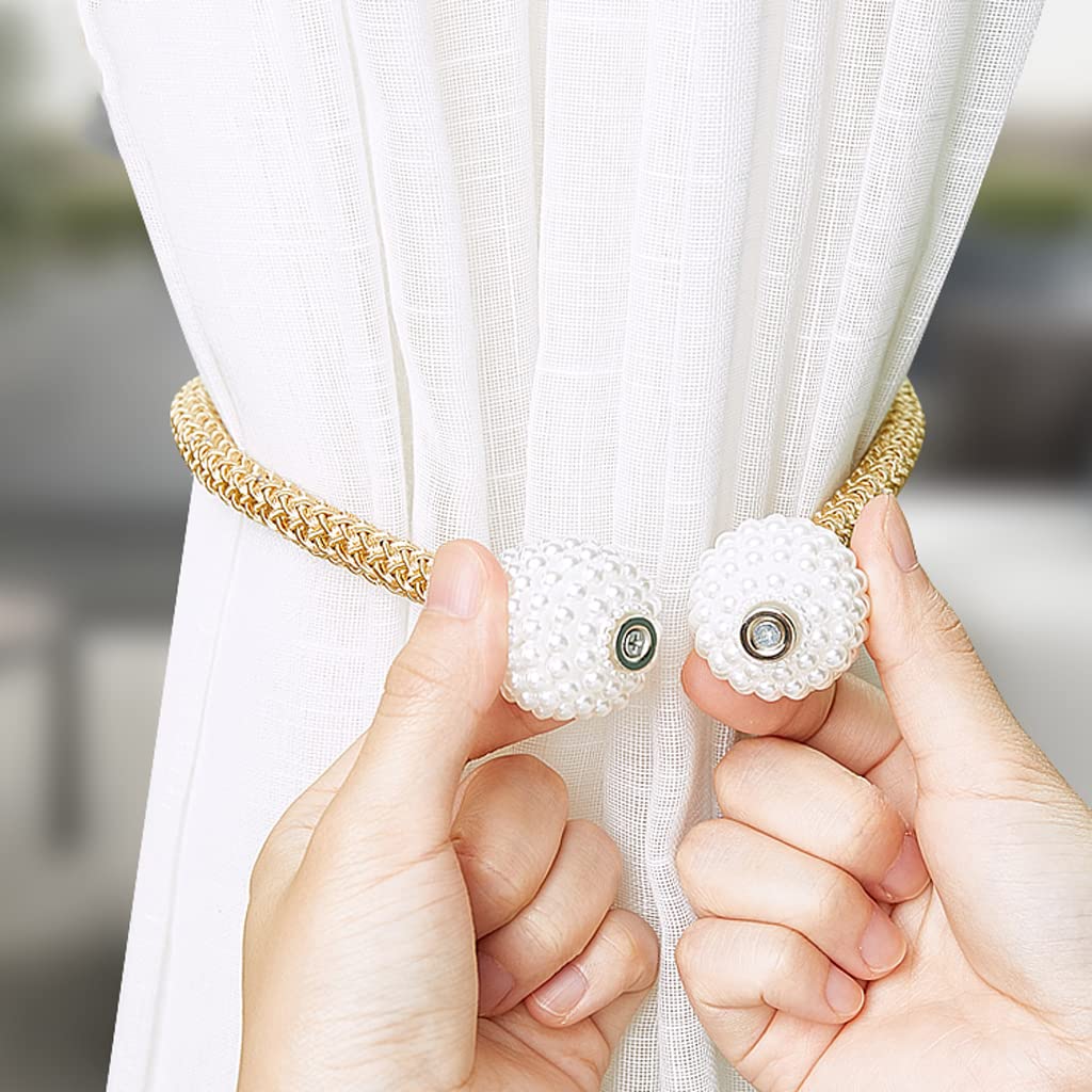 2 PCS Embrasses de Rideau Magnétiques, Petite Boule de Perle Porte-Rideau Boucle Clips Corde Draperie Retenues pour Rideaux Fins ou Épais
