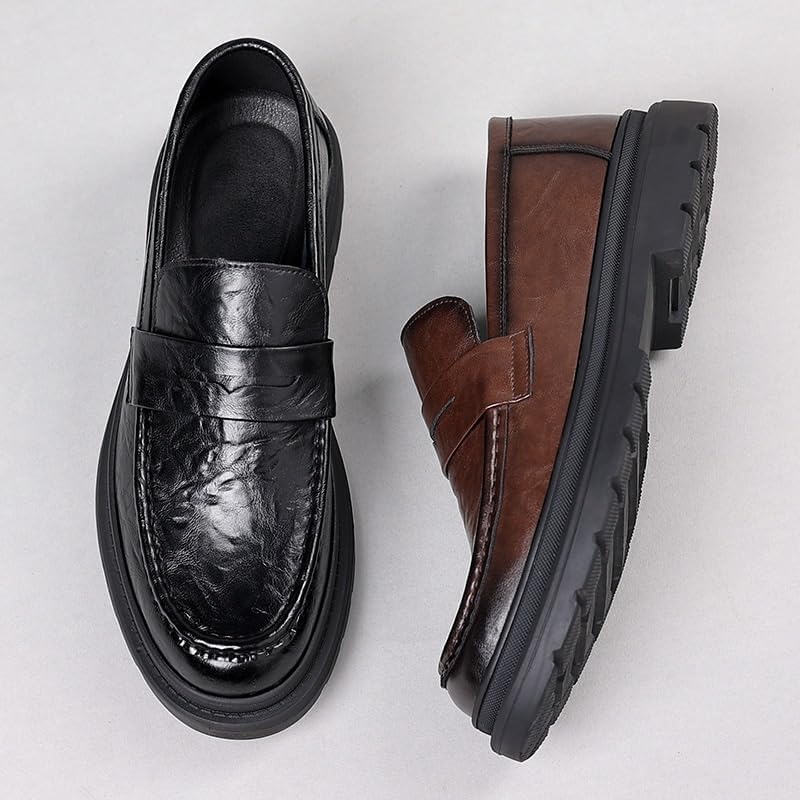 Men’s Fall Business Casual Slip-on Shoes Trendy Leather Loafers with Hand-Grabbed Texture2