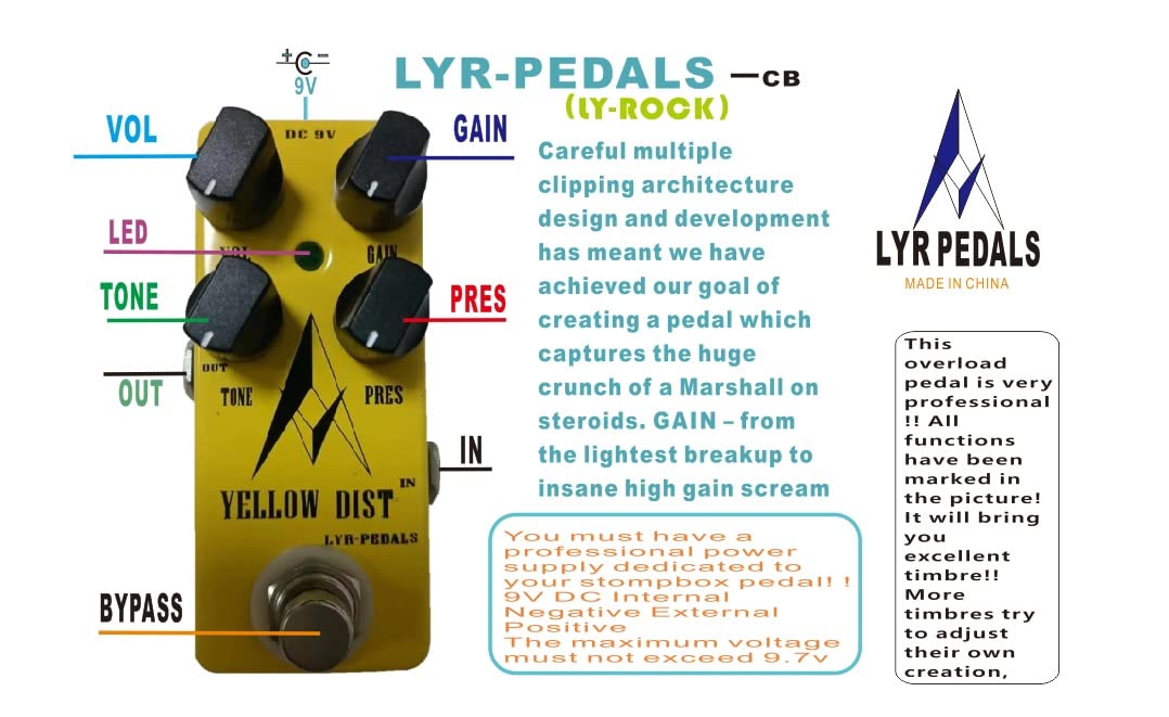 LYR PEDALS（LY-ROCK）,Guitar Mini Distortion Pedal, electric guitar classic effector pedal,yellow Mini Dist pedal Musical Instruments