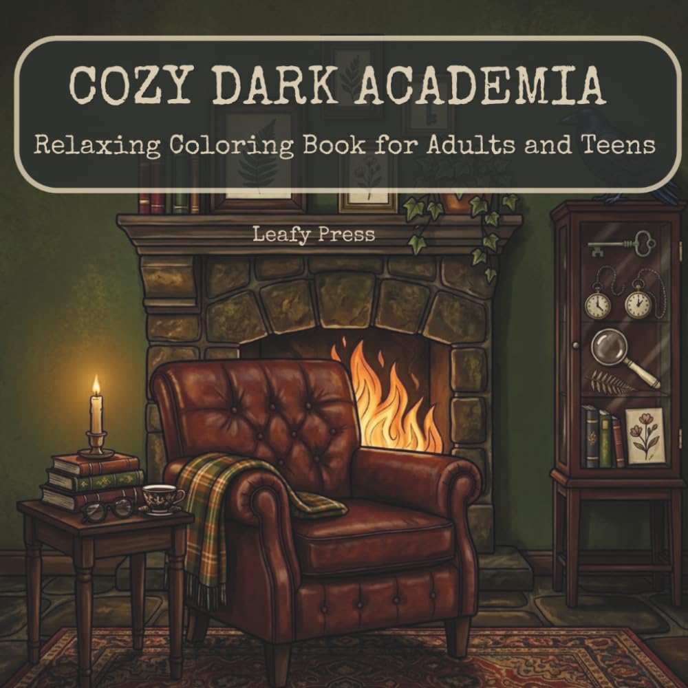 Cozy Dark Academia: A Relaxing Coloring Book for Adults and Teens Featuring Cozy Libraries, Vintage Studies, Antique Treasures, and Scholarly Retreats