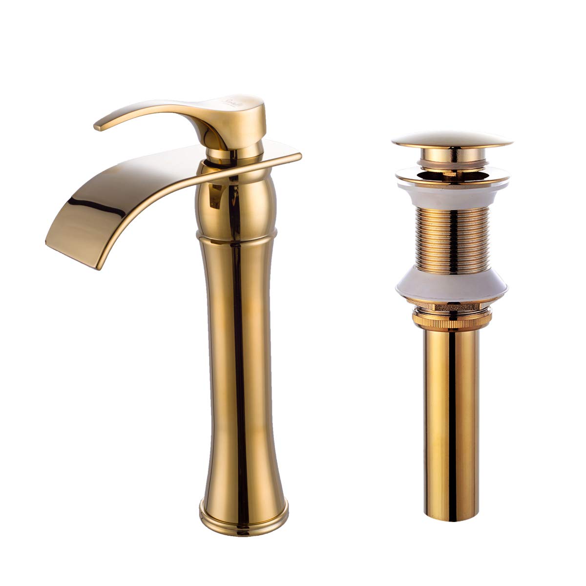 Yuelife Bathroom Sink Faucet Waterfall Tap to know Basin Single Hole Single Hole Toilet Mixer Tap with Waste Waterfall Gold Tall Body