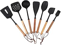 Vista 1 de Juego de utensilios de cocina de 7 piezas, material de silicona con tolerancia al calor, construcción de mango de madera, adecuado para superficies