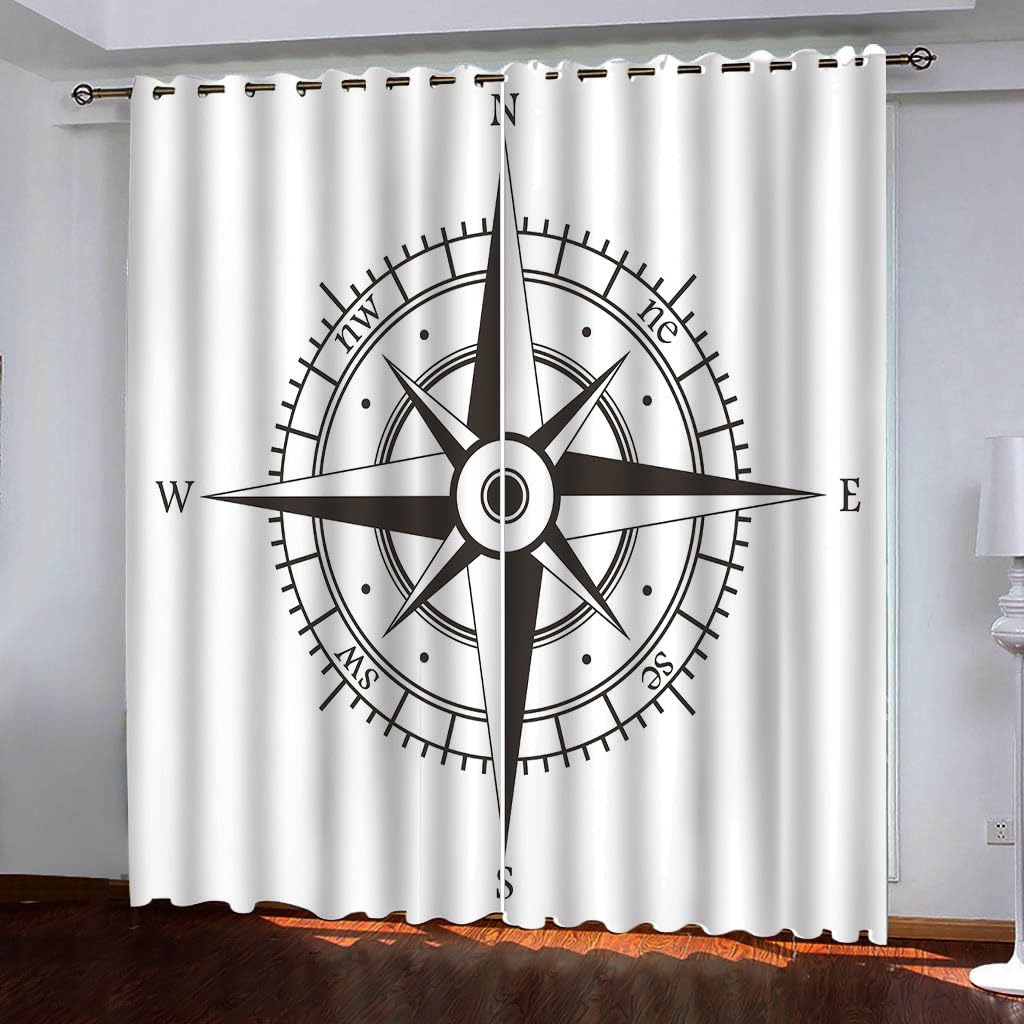 Rideaux occultants blancs 132x175 cm avec motifs boussole pour chambre et salon