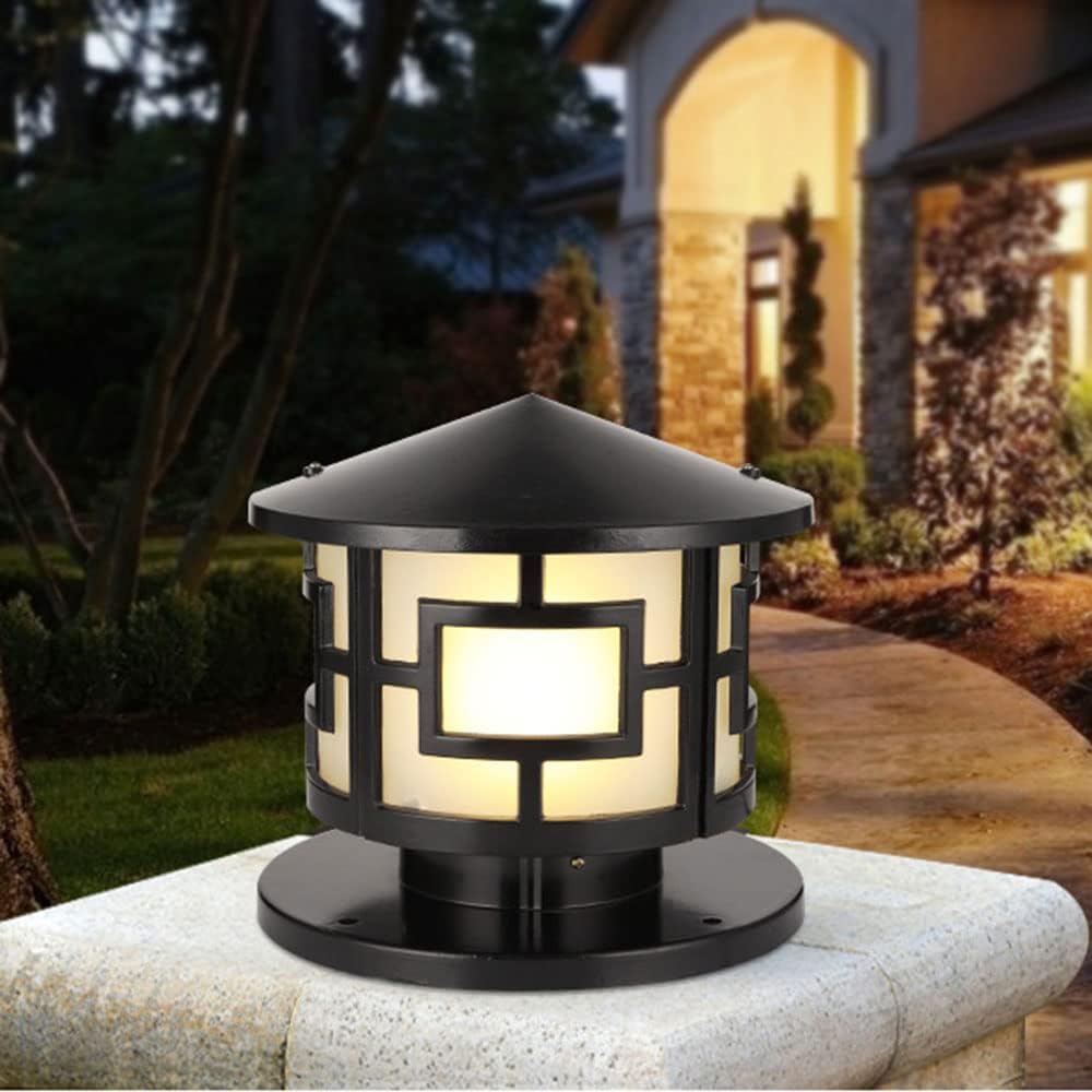 QUSYZD Vintage Outdoor Pillar Light Modern Patio Pillar Lights Outside Post Lamp Fixture Traditional E27 Waterproof Column Headlight for Fence Patio Path Yard Lawn Garden Decor,11.8in