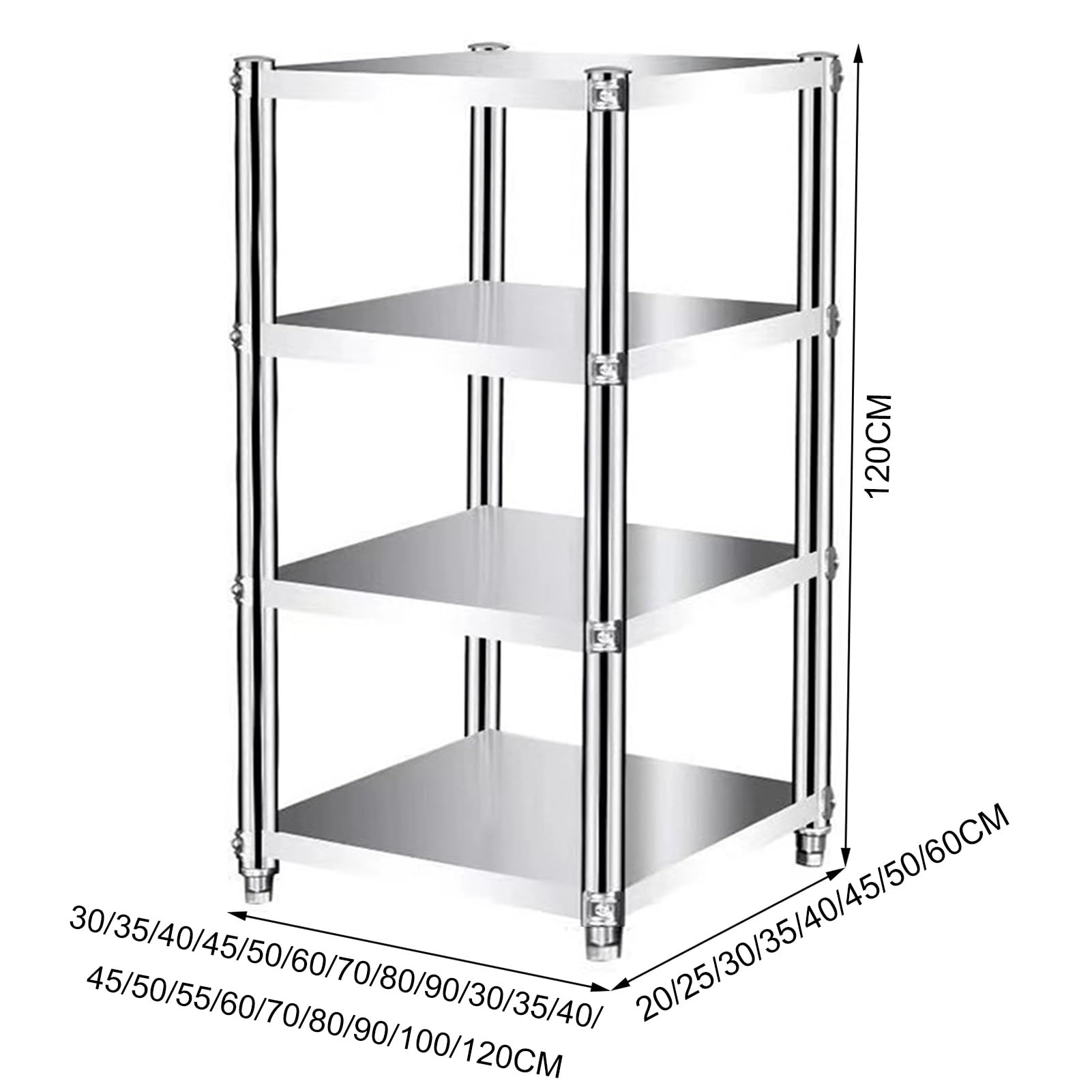 Scaffale a 4 ripiani per cucina, ufficio e ReurantLar CapaciSto Rack (70 x 35 x 120 cm) Soluzione salvaspazio versatile