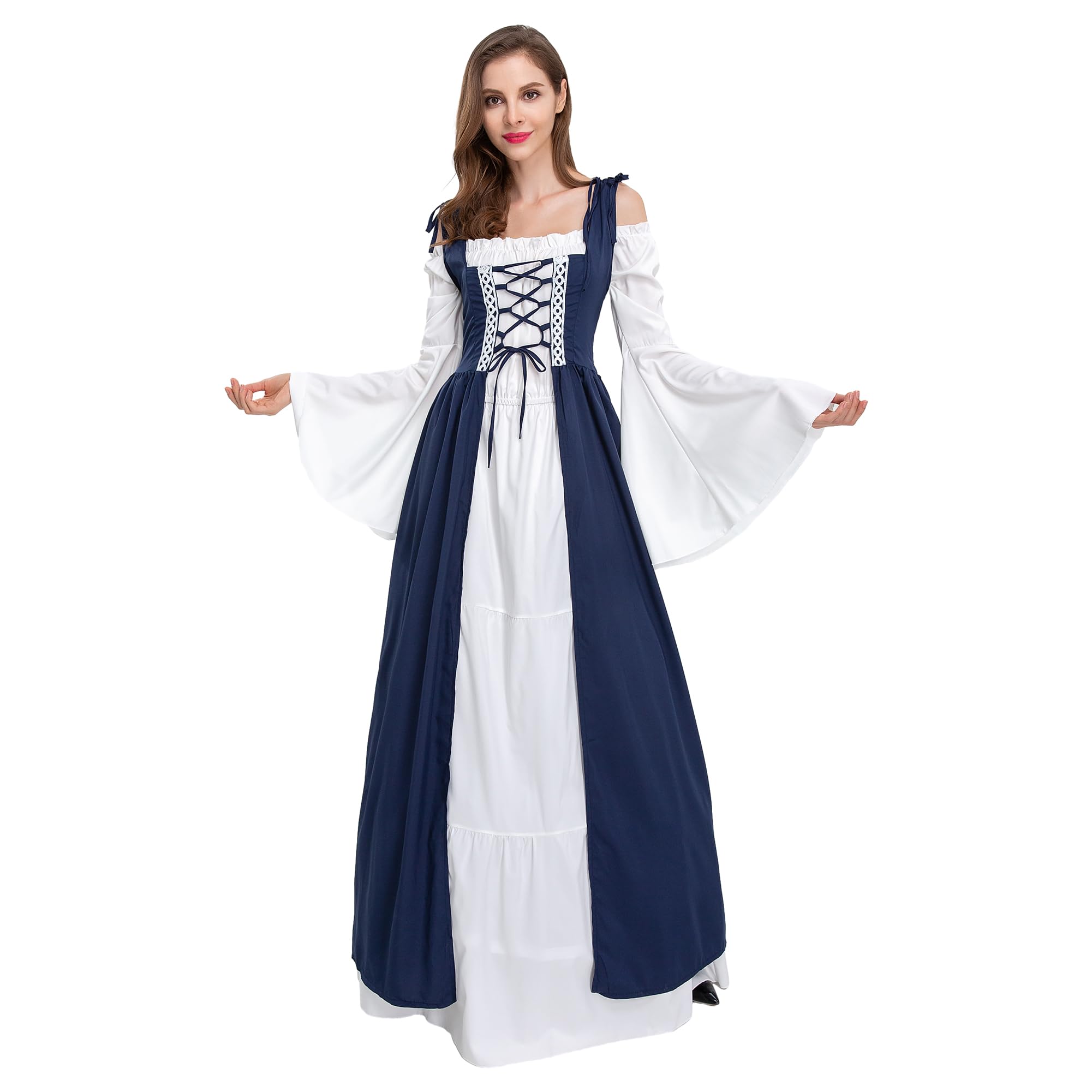 Gammify Women's Medieval Dress Renaissance Costume Victorian Queen Dress Princess Dresses Costume Trumpet Gothic Sleeves Maxi Dress, Blue, Size XL — image 1