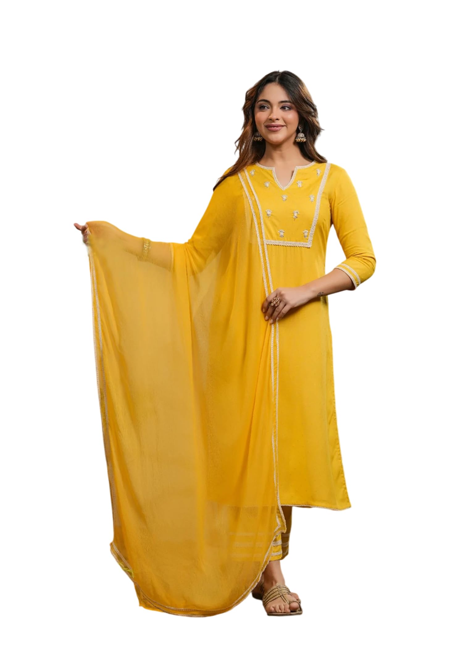 Fabnex Women Cotton Blend Kurta Set | Embroidered Kurta Set | Kurta Sets Kurtis | Kurta Pant Set (K-99-Yellow-2Xl) Blue