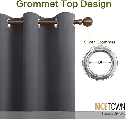 Miniatura 2 de NICETOWN - Panel de cortina blackout para habitación o sala, cortina con aislamiento térmico y ojales resistentes, 1 panel, 70 x 63 pulgadas, gris
