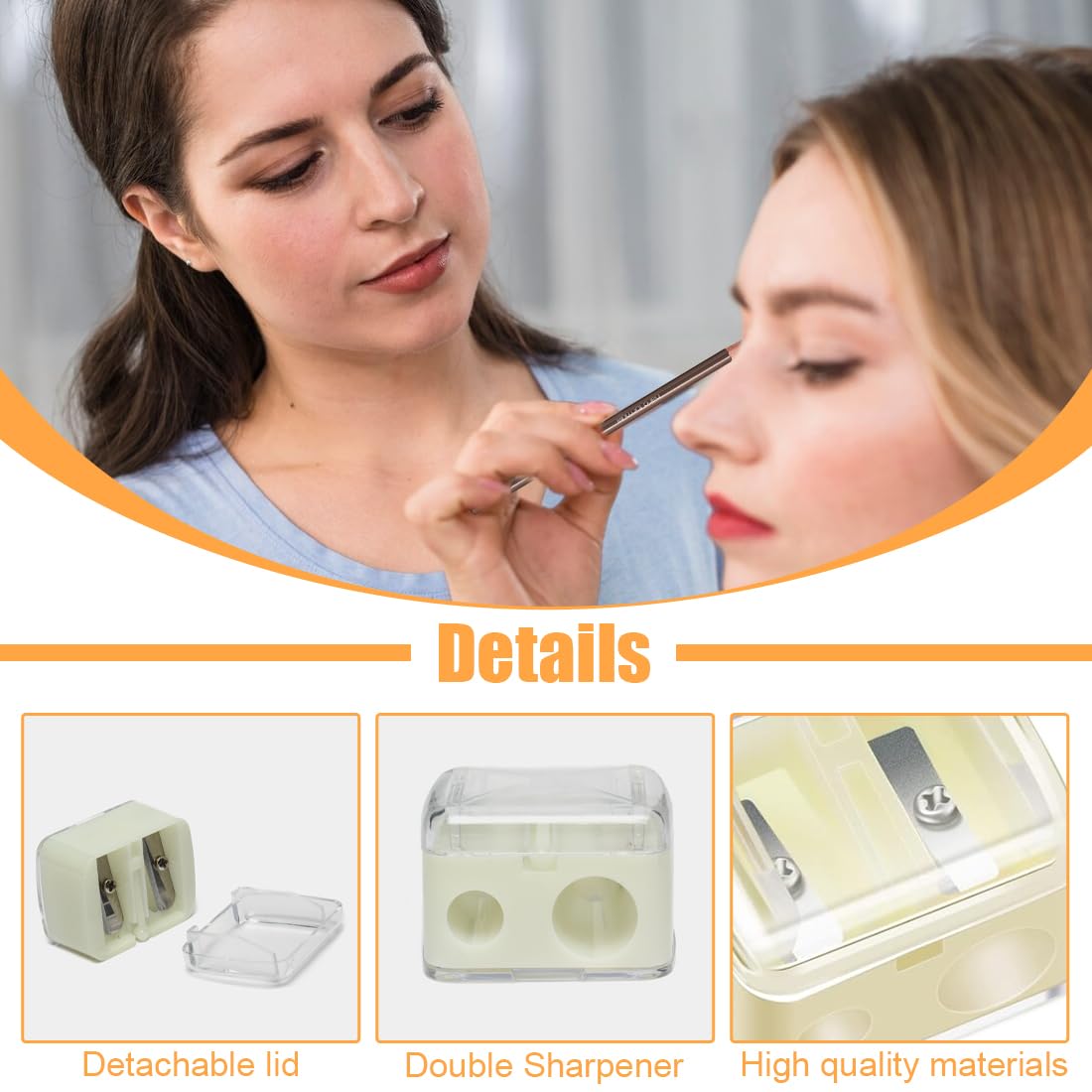 NHQZ 2 Pezzi Temperino matita occhi, Temperamatite di Bellezza, Temperamatite con serbatoio, Temperamatite trucco, Temperino matita labbra, Bianco