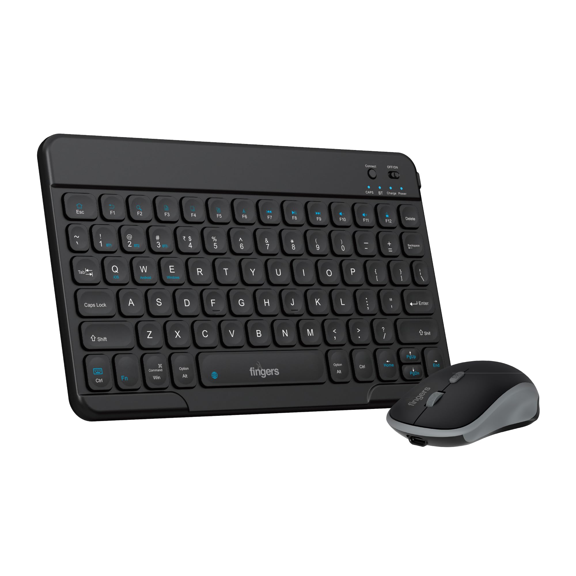 FINGERS MiniClicks Duo D7 – Wireless Bluetooth Keyboard Mouse Combo (Rechargeable & BT | 75% Compact – 78 Keys | X-Scissor Keys | 18-Day Backup | Windows, macOS, Linux, ChromeOS), Rick Black-image-39