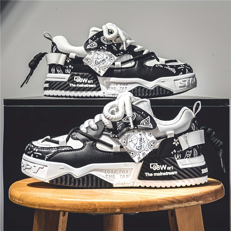 Men's Trendy Street Style Skateboard Shoes, Comfy Non Slip Lace Up Casual Sneakers for Men's Outdoor Activities2