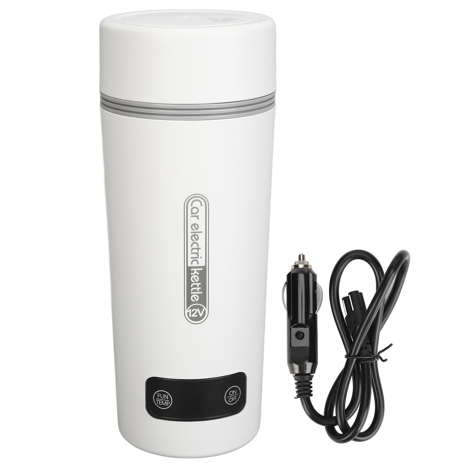 KUIDAMOS Taza Calefactora para Coche, Hervidor Eléctrico de Temperatura Ajustable a Prueba de Fugas para Coche Pequeño, Portátil, 350ml, Acero Inoxidable, Blanco