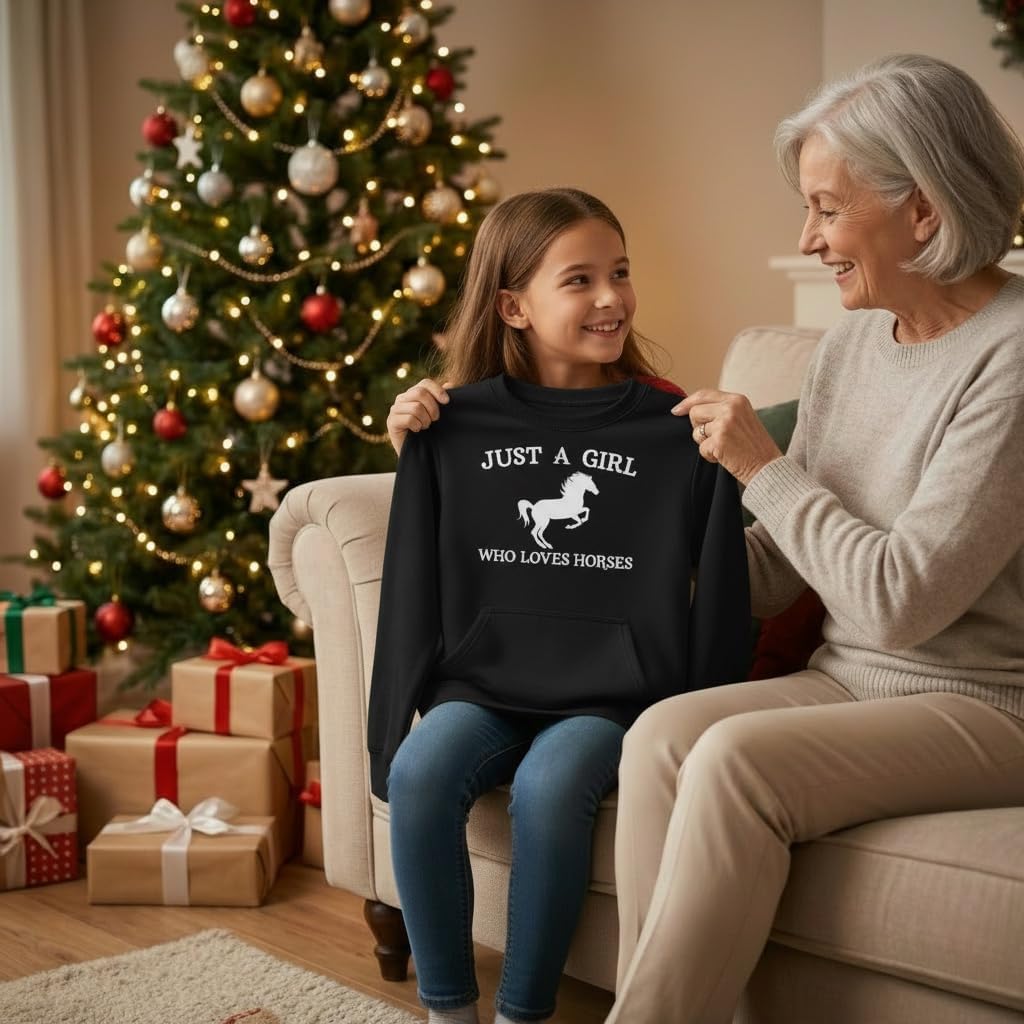 Tstars Just a Girl Who Loves Horses Hoodie for Girls Youth Equestrian Hoodies Gift Horseback Riding and Fans